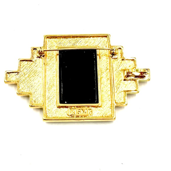 SMB Sandra Miller Burrows Pin Pendant Necklace Gold Tone Black Rhinestones - Picture 7 of 13